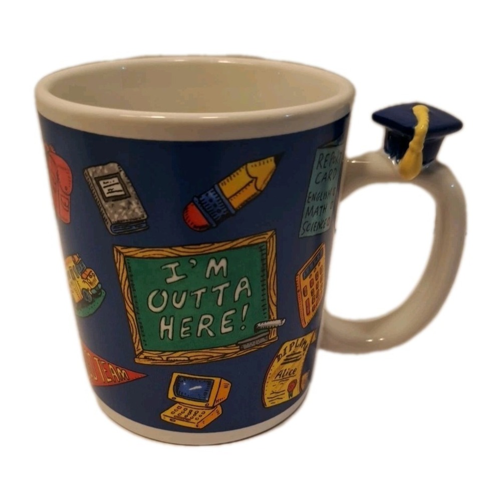 Vintage Avon GRADUATION Coffee Mug "I'm Outta Here" High School College NIB!